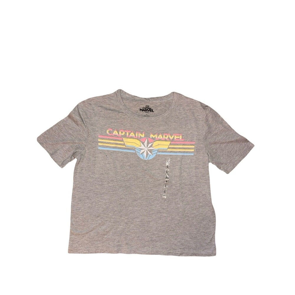 Captain Marvel Logo Graphic T Shirt Youth Large Gray Marvel Superhero Tee New